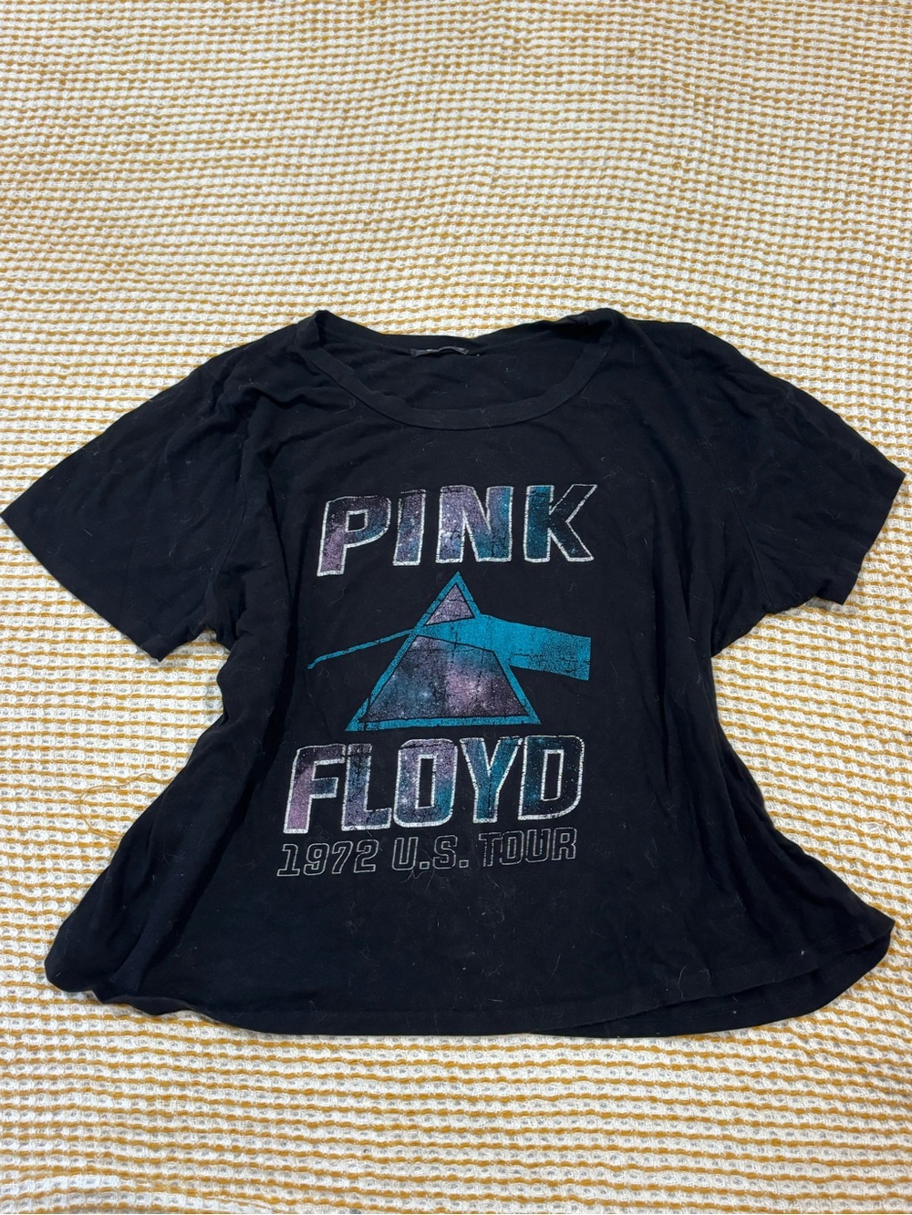 Knit Riot Black Pink Floyd Graphic Tee with Teal & Purple Print